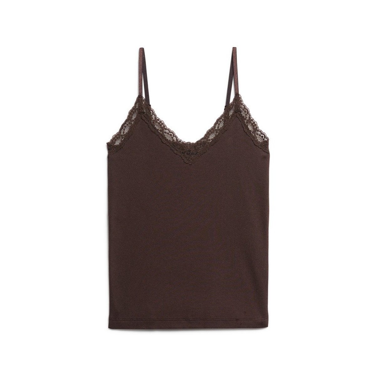 Athletic Essential Lace Trim Cami Top marron foncé, SUPERDRY