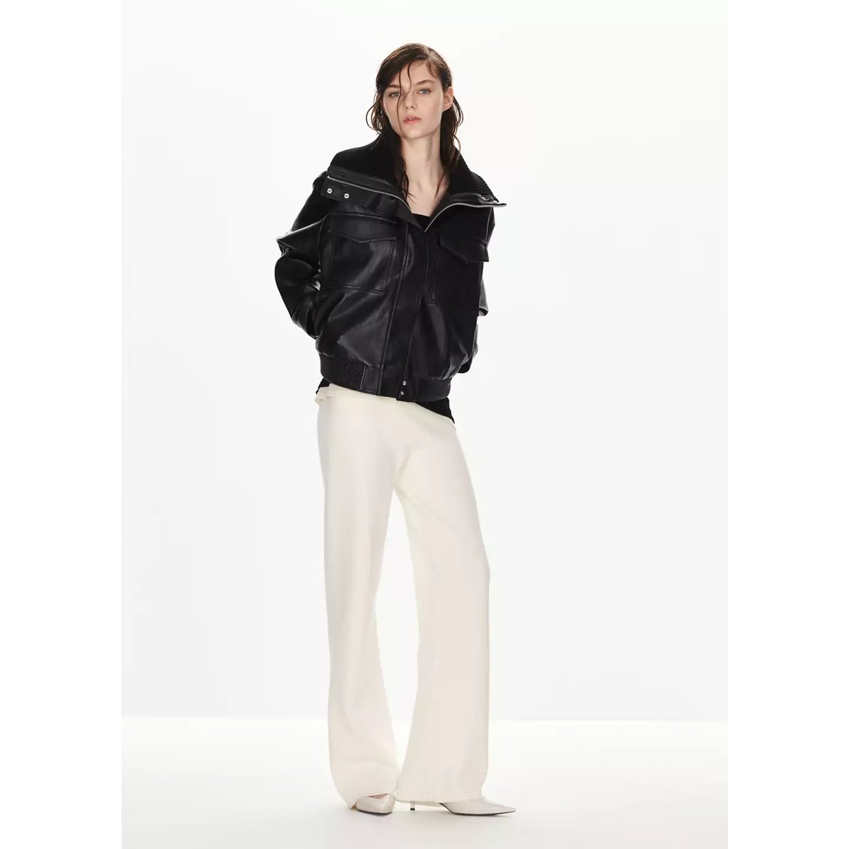 Pantalon droit maille fine écru, MANGO