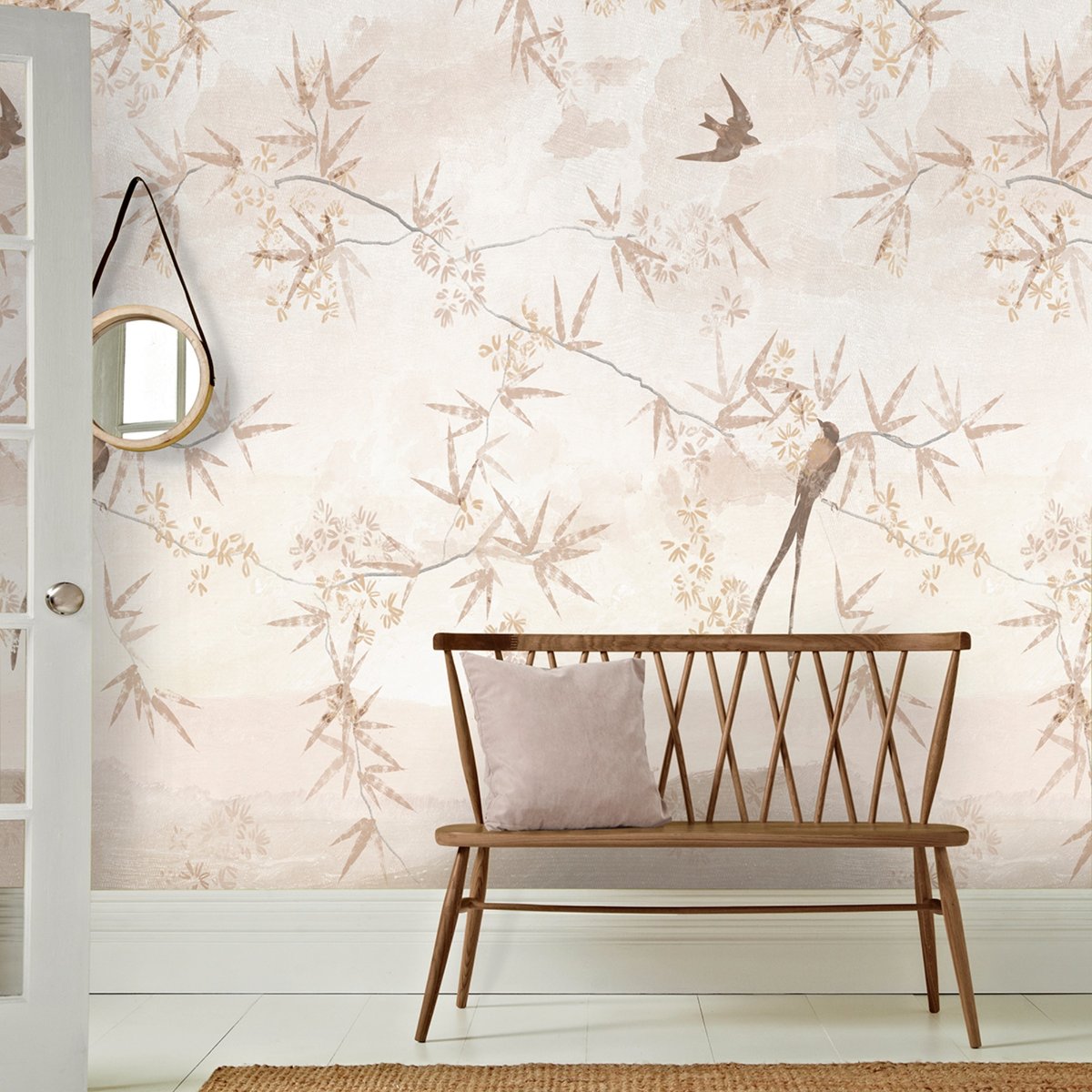 Papier peint panoramique Sakura raccordable à l'infini beige, corail poudré, ART FOR THE HOME