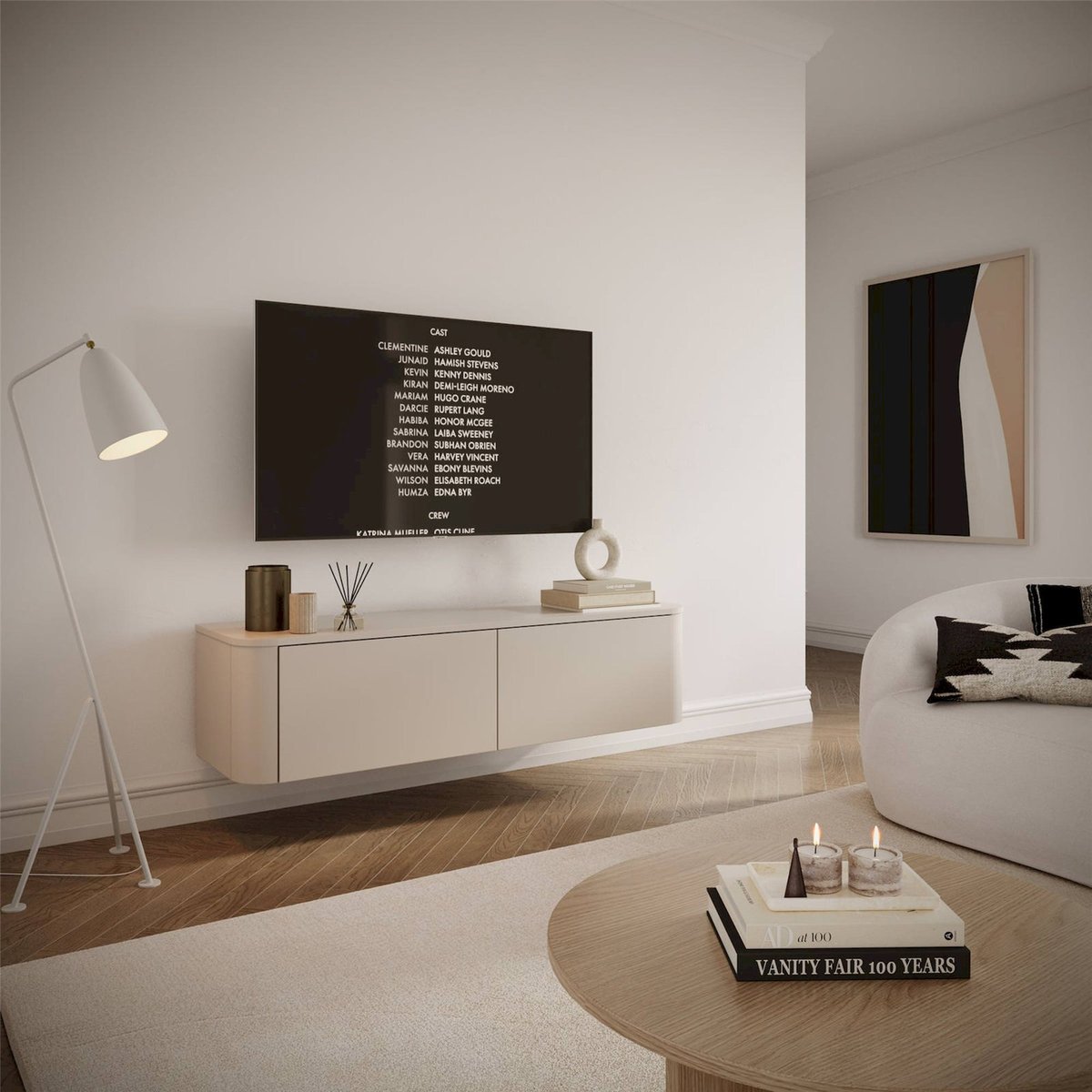 Meuble tv suspendu collection LUVIO cachemire, RECOLLECTION