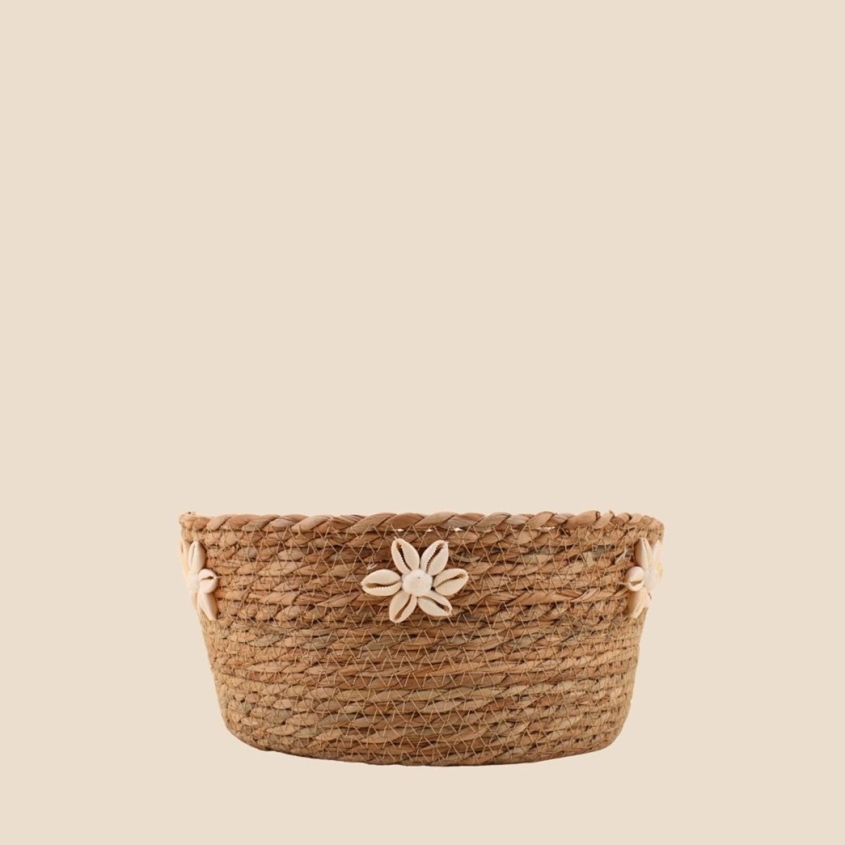 Panier en fibres naturelles détails coquillages 27cm naturel, AZAO