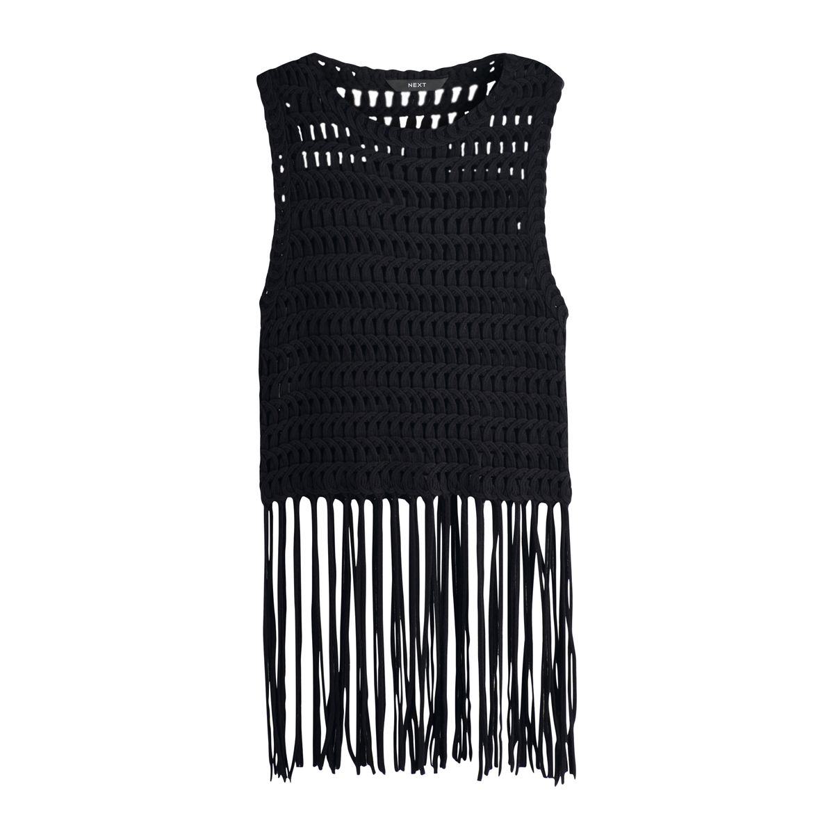 Débardeur en maille de crochet à franges noir, NEXT