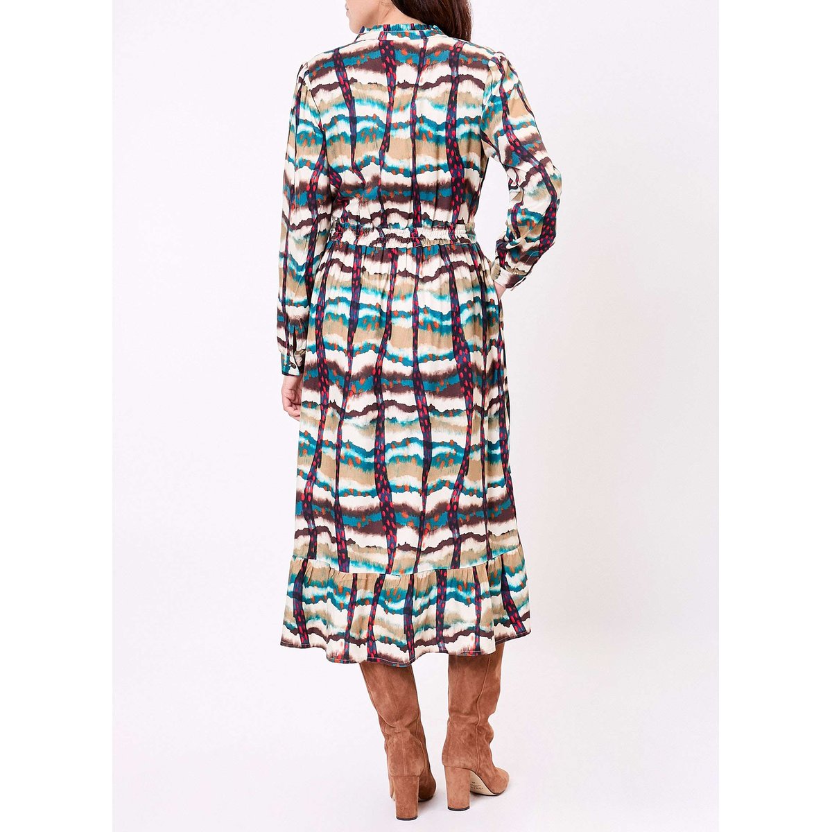 Robe midi fluide volants URIKA beige biscuit, LA FIANCÉE