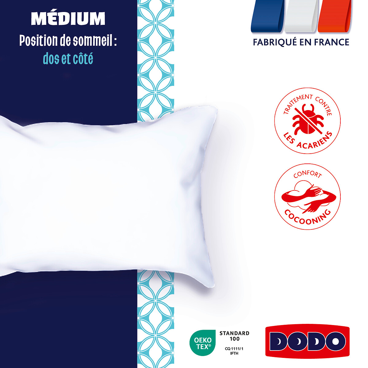 Oreiller MEDIUM - Cocooning &  Anti-Acariens blanc, DODO