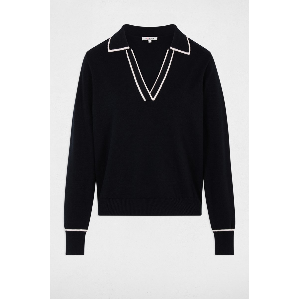 Pull col polo bleu marine, MORGAN
