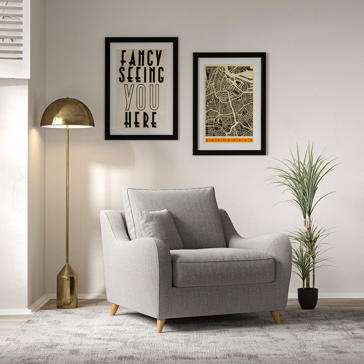 Amelia Tonal Basket Weave Armchair with Light Wood Legs zinc, ÉDITÉ