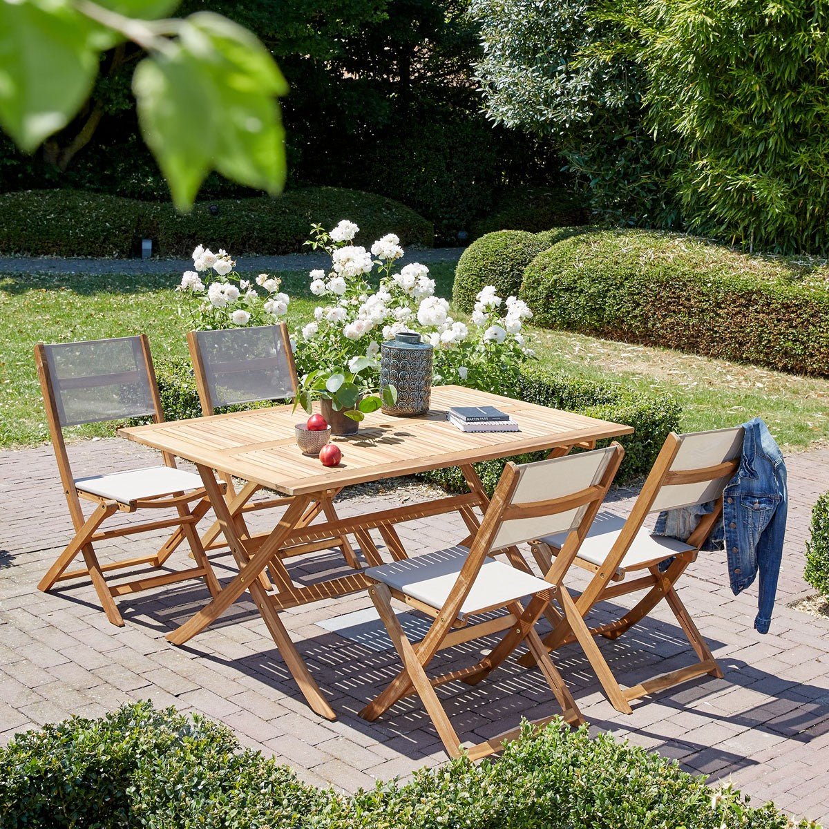 Chaise de jardin acacia et textilène  HANOÏ gris, BERAH GETAH