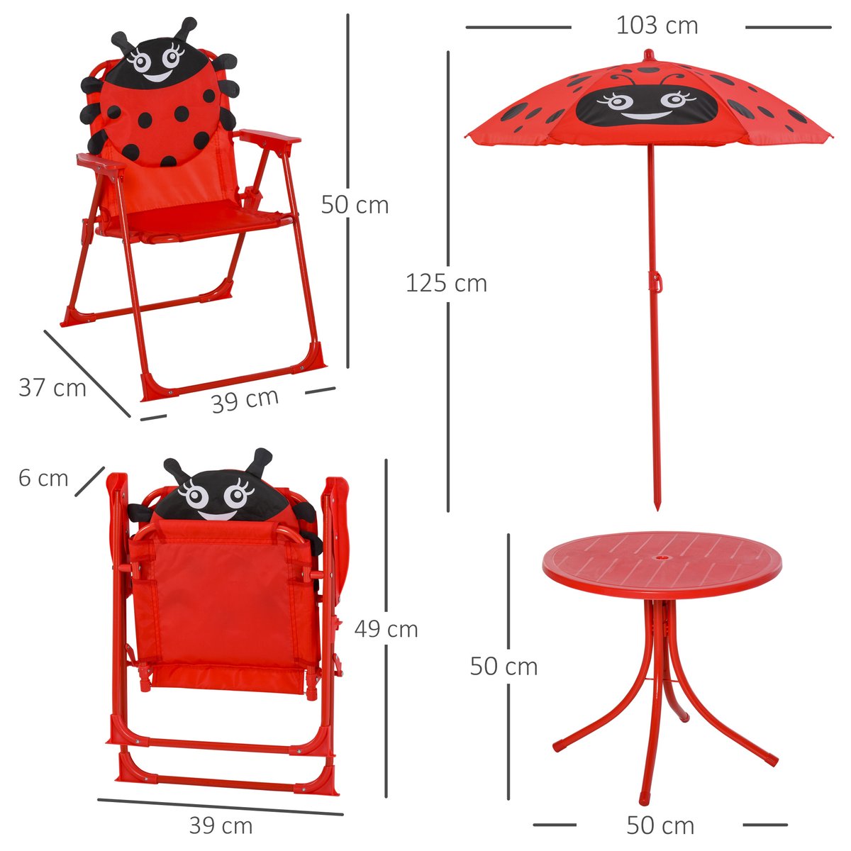 Ensemble de table et chaises de jardin pour rouge, OUTSUNNY