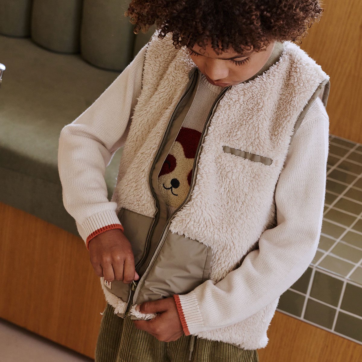 Veste sans manches enfant en sherpa Gustin beige, PETIT BEGUIN