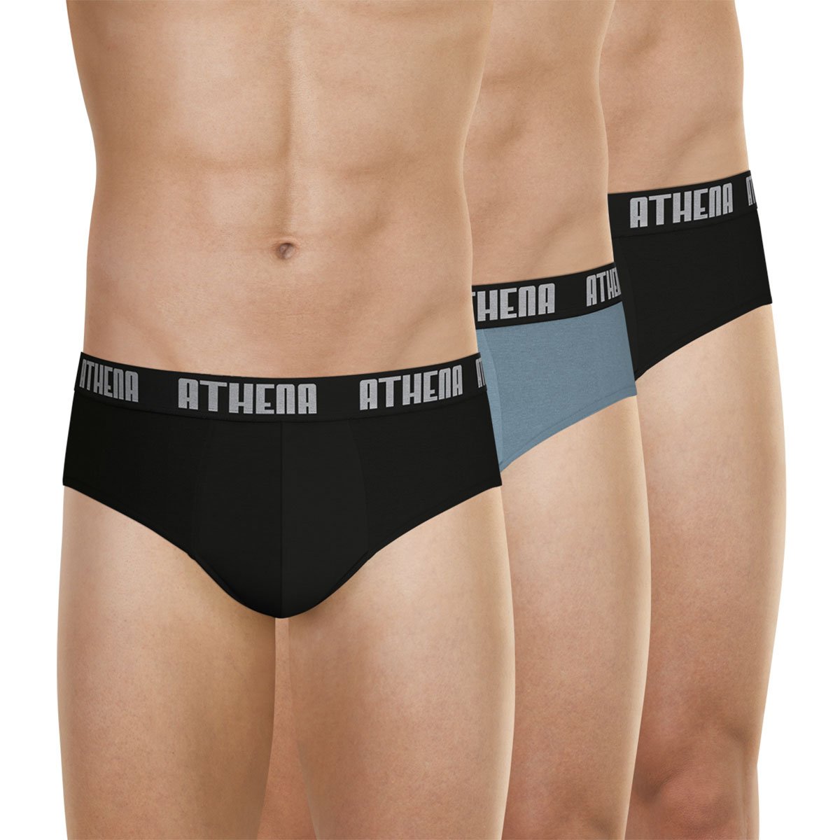Lot de 3 slips BASIC COLOR noir + bleu + gris, ATHENA