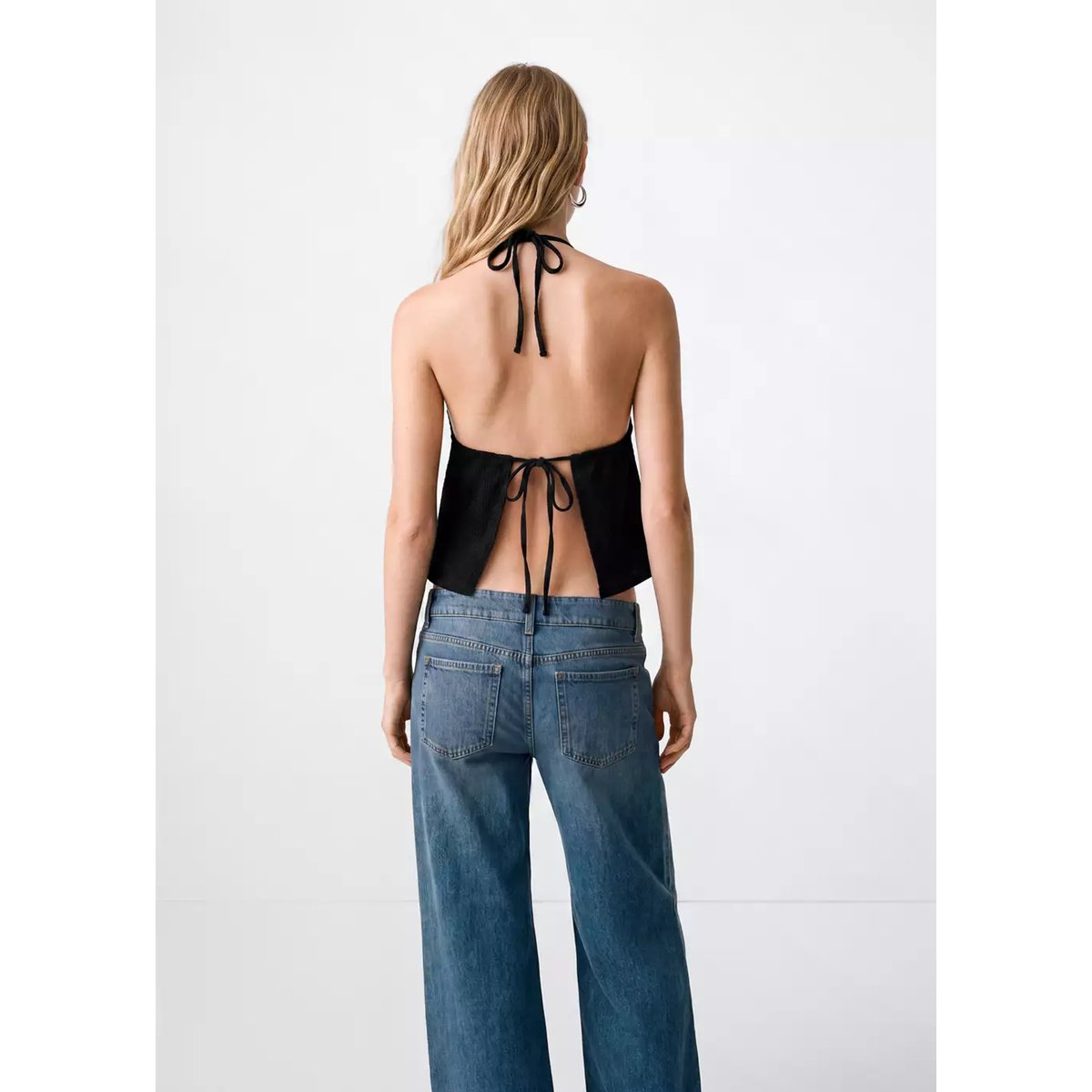 Top halter brodé noir, MANGO TEEN