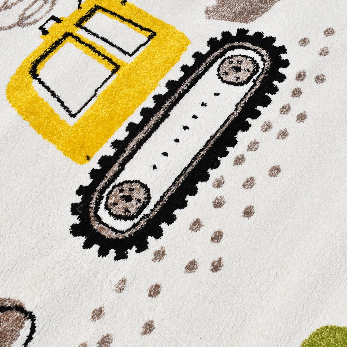 Tapis enfant TRUCKS certifié OEKO-TEX écru, jaune, bleu, vert, UN AMOUR DE TAPIS