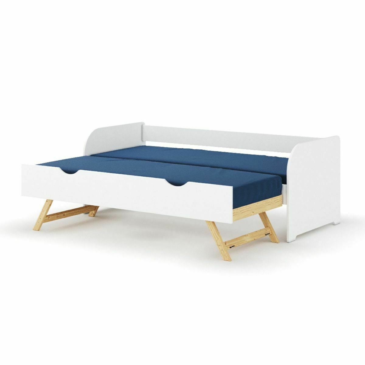 Pack lit banquette gigogne avec matelas Bois massif ZIRA blanc, AKITEN RETAIL