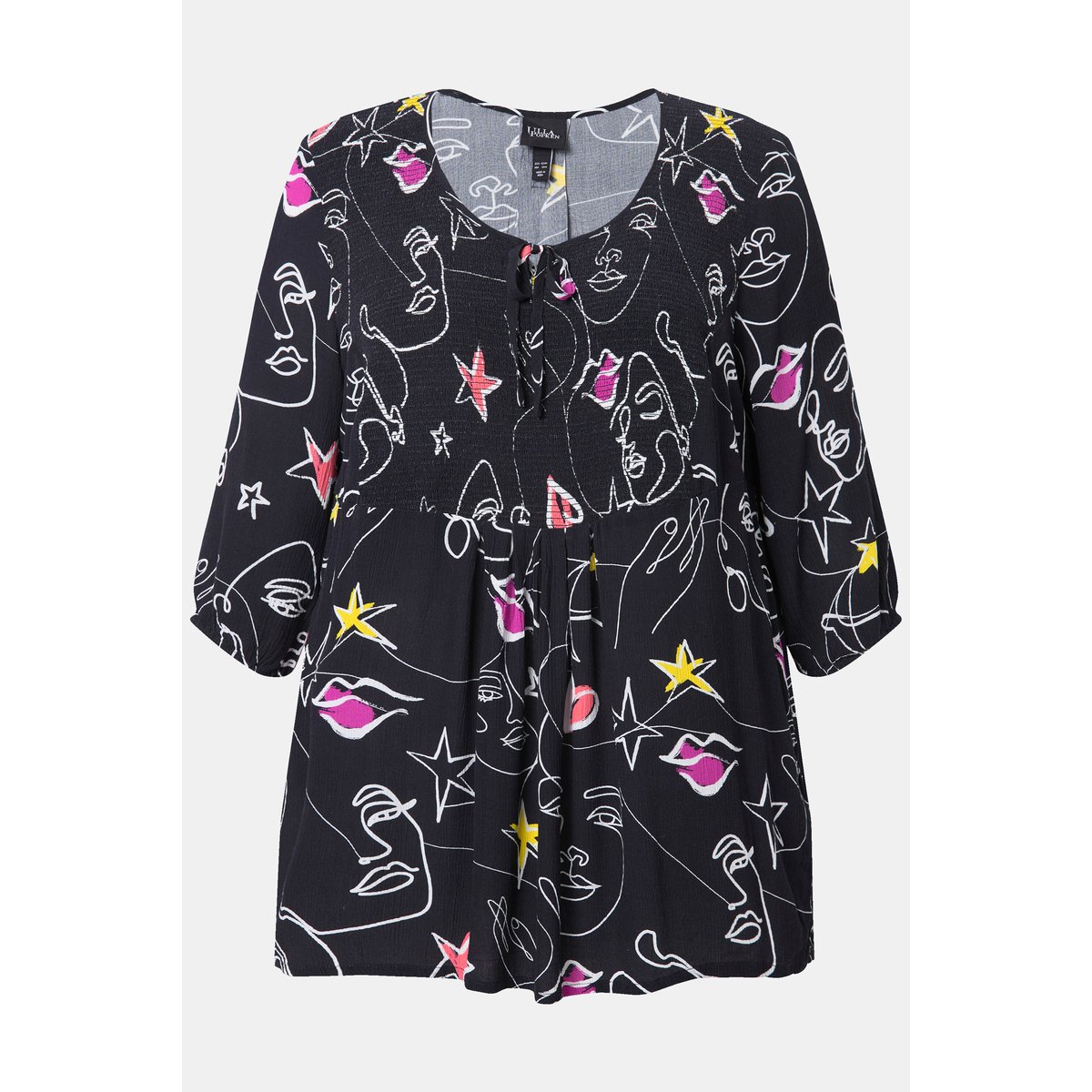 Blouse smockée noir, ULLA POPKEN