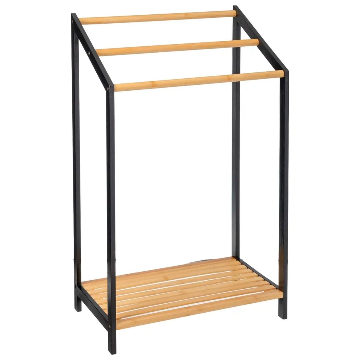 Porte serviette sur pied en bambou noir avec étagère 51x31x85cm noir, WADIGA