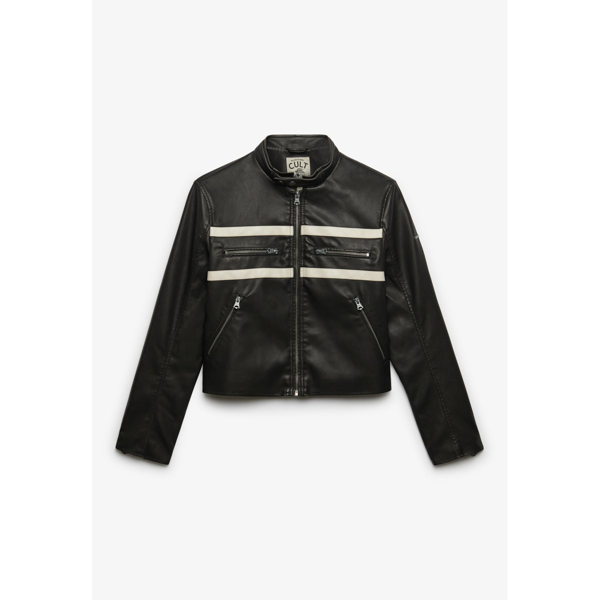 Veste en Simili Cuir Moto noir délavé/blanc cassé, SUPERDRY