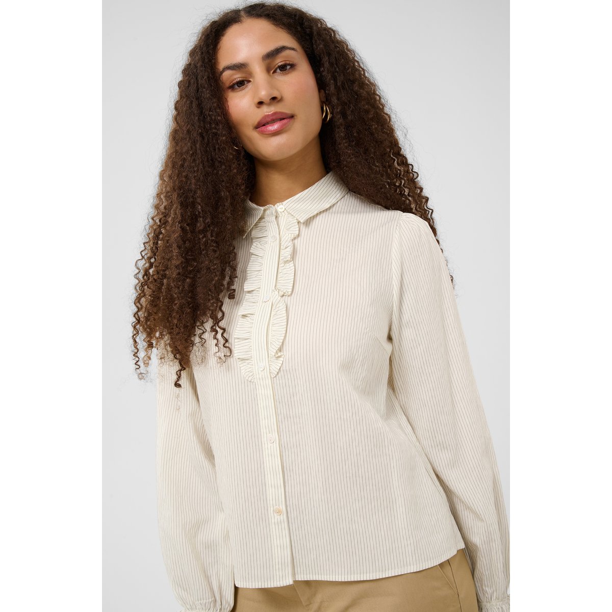 Chemise à manches longues blanc white black thin stripe, CREAM