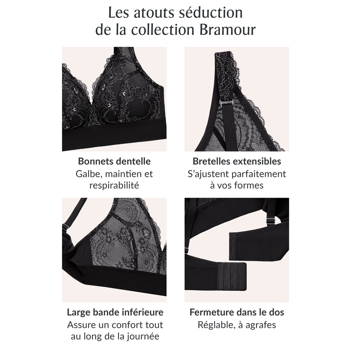Bralette Bramour Lexington Dentelle et Dllet cappuccino, GLAMORISE