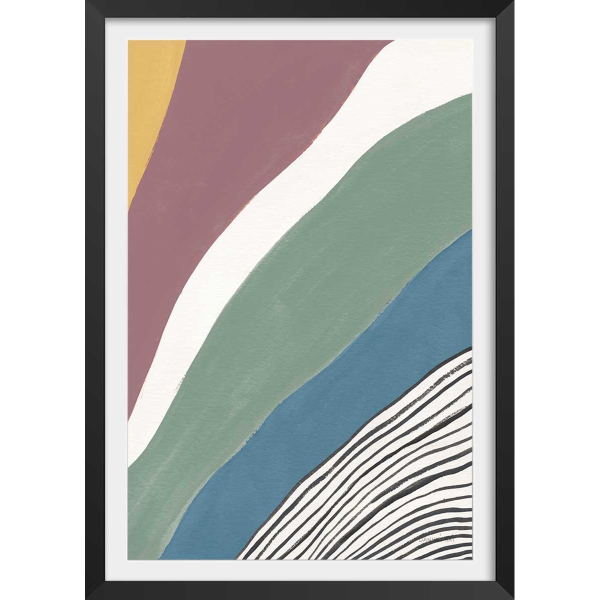 Affiche Retro coloré IV affiche + cadre en bois - noir, HEXOA
