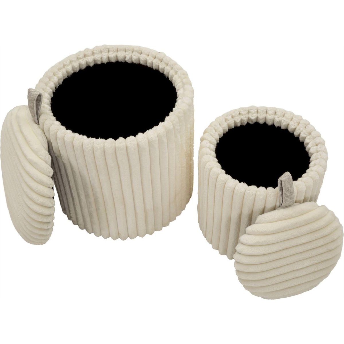 Lot de 2 poufs coffres côtelés style scandinave blanc crème, RECOLLECTION