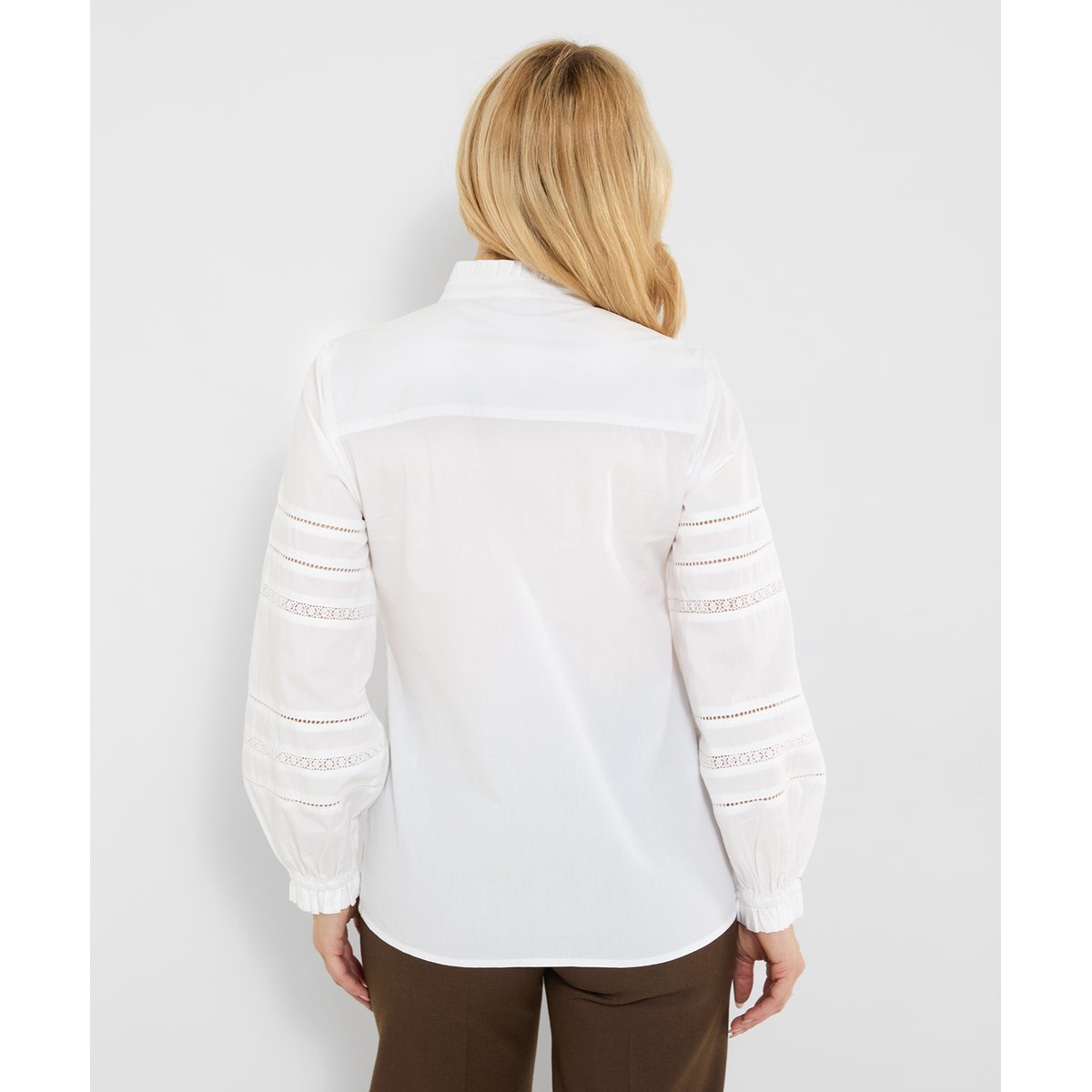 Blouse à Col à Volant et Manches Ballon Florence blanc, JOE BROWNS