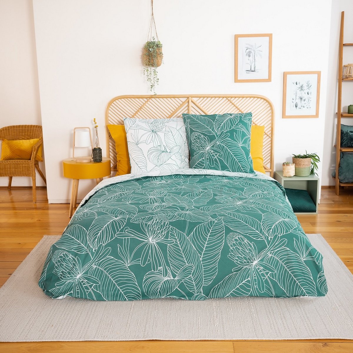 Parure de lit - housse de couette avec taies en coton vert, EDEN