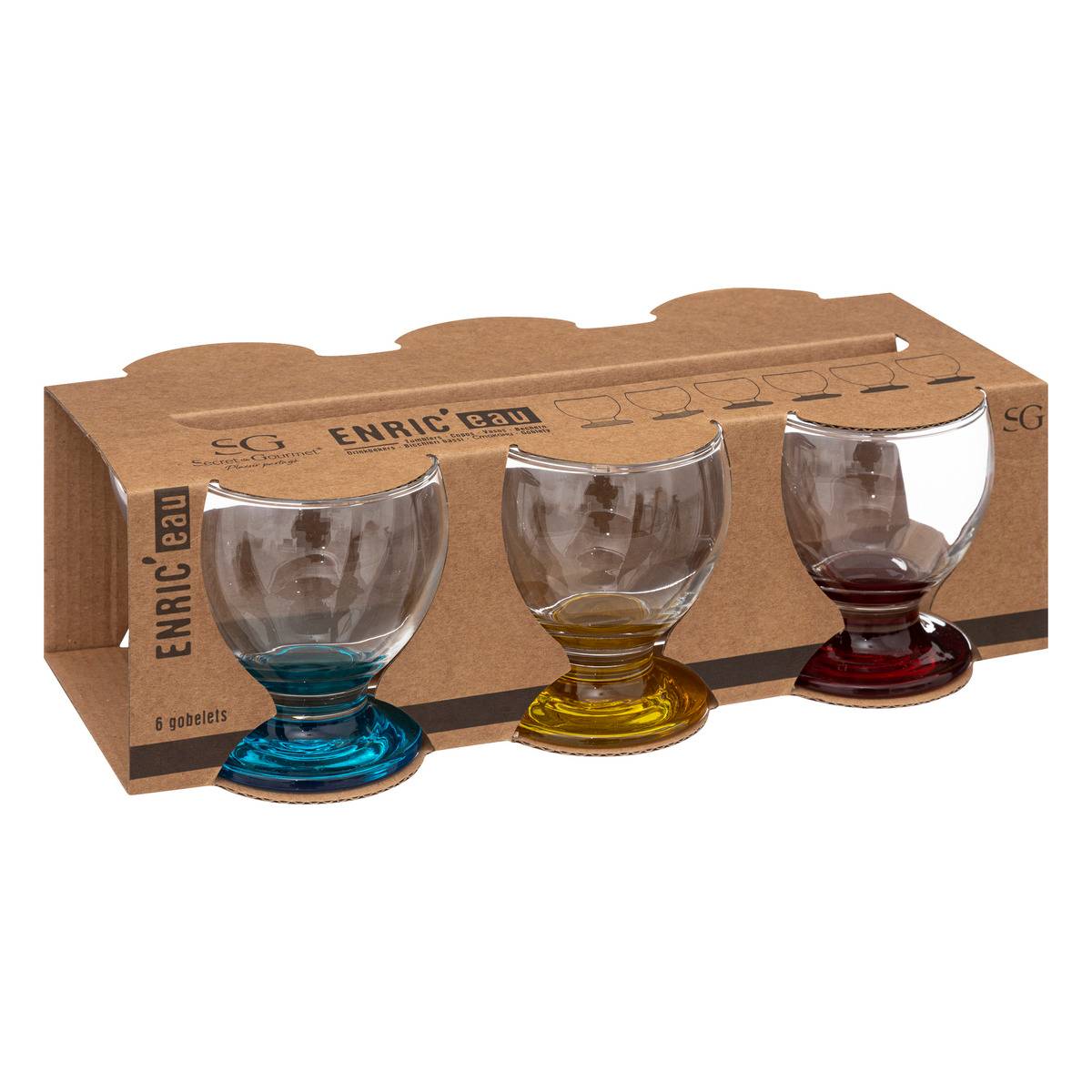Lot de 6 verres bas en verre ENRIC'EAU multicolore, SECRET DE GOURMET