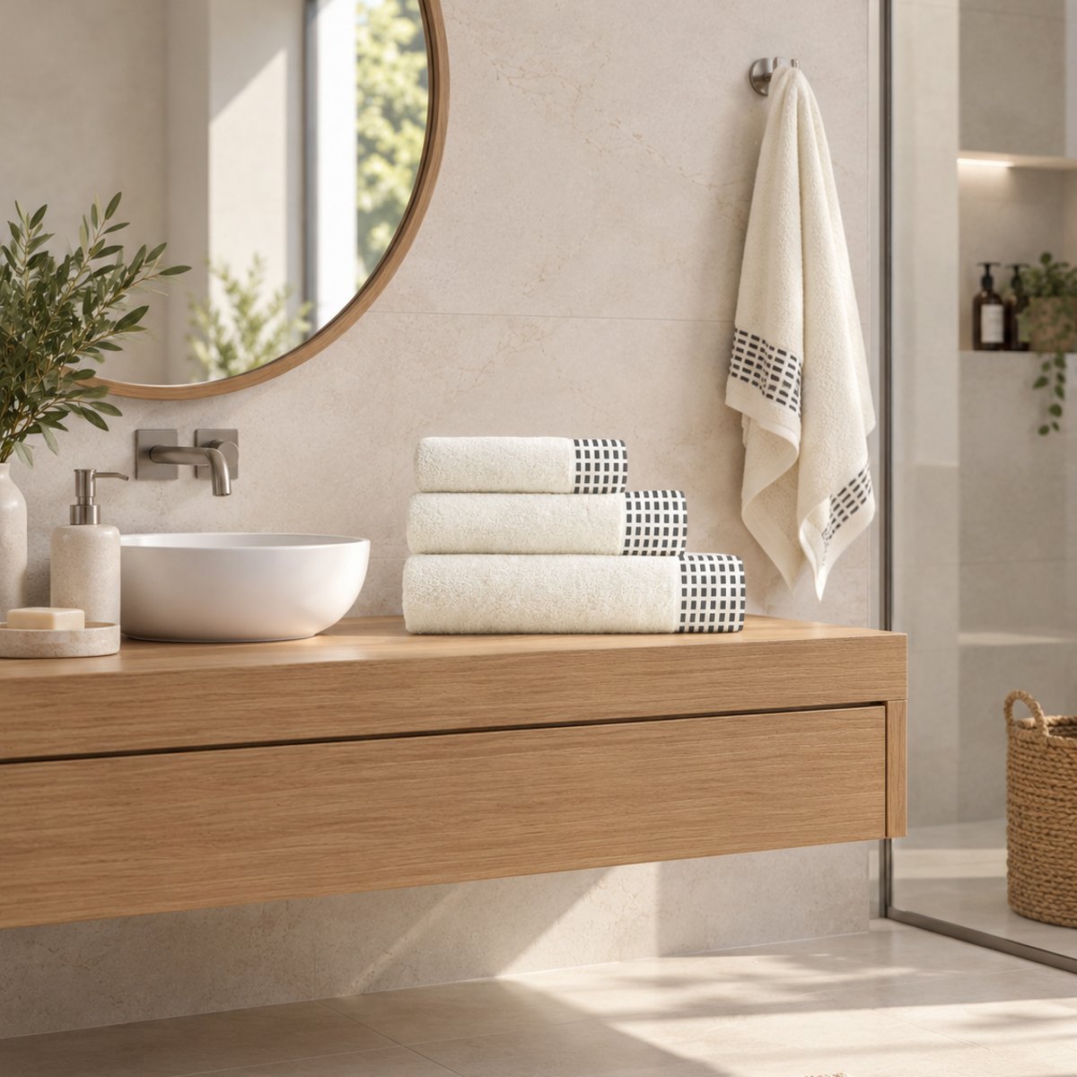 Lot 3 serviettes éponge 450 gr/m2 100% coton, SQUARE (30x50+50x90+90x130 cm) beige, NAF NAF HOME