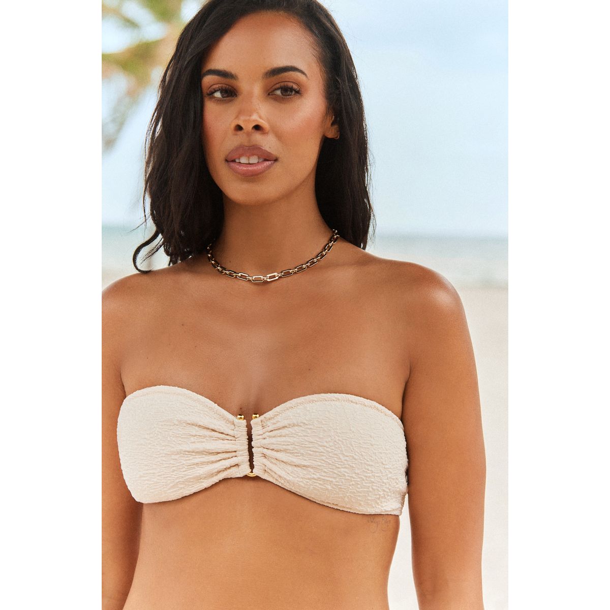 Haut de bikini bandeau à liserés contrastés ecru texturé, NEXT