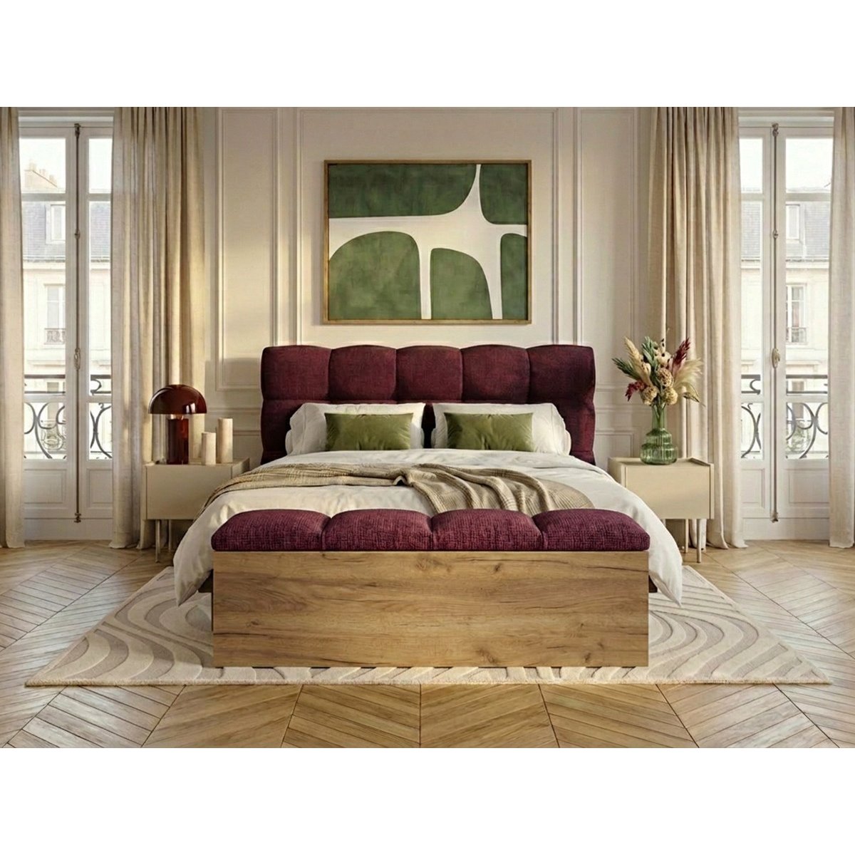 Lit mélaminé revêtement tissu texturé, KUMO rouge, BOBOCHIC