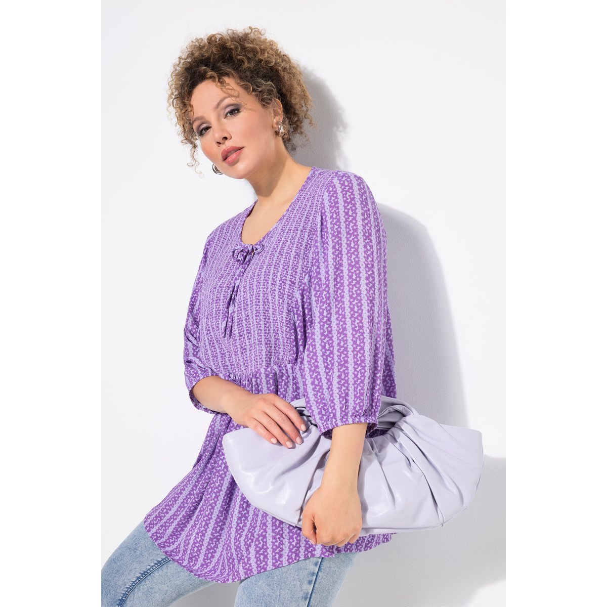 Tunique smockée à fleurs violet, ULLA POPKEN