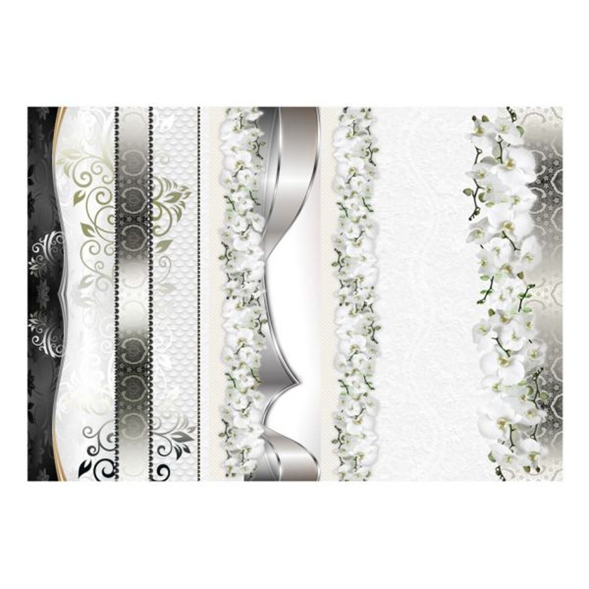 Papier peint intissé panoramique Fleurs Parade of orchids in shades of gray noir, EDEN