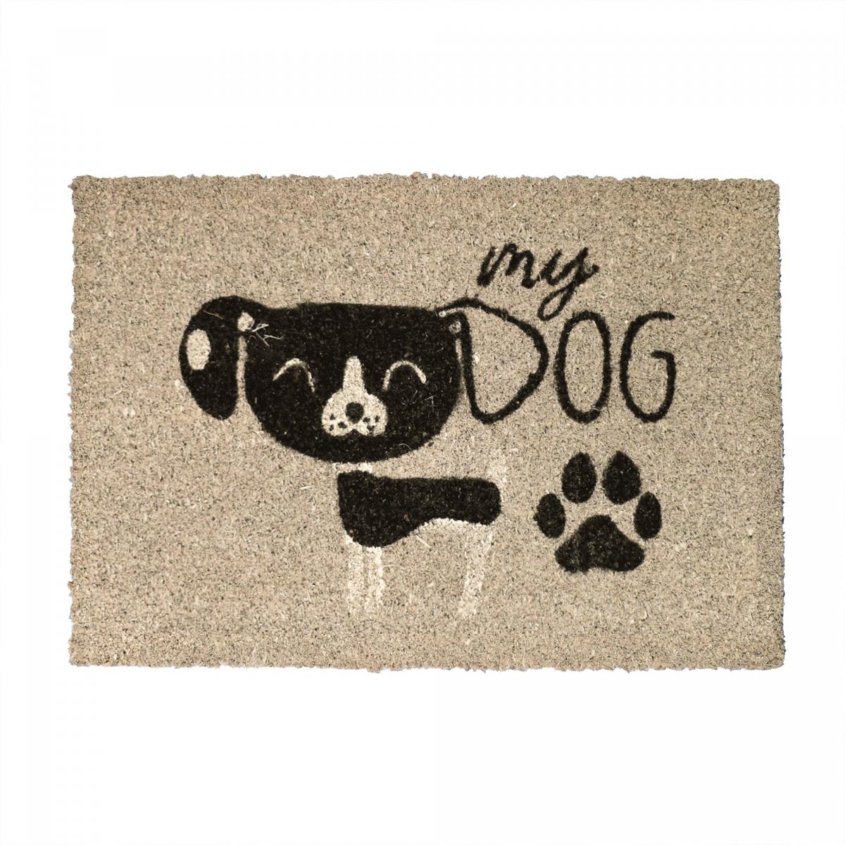 Paillasson tissé en coco motif animaux CHIEN gris, UN AMOUR DE TAPIS