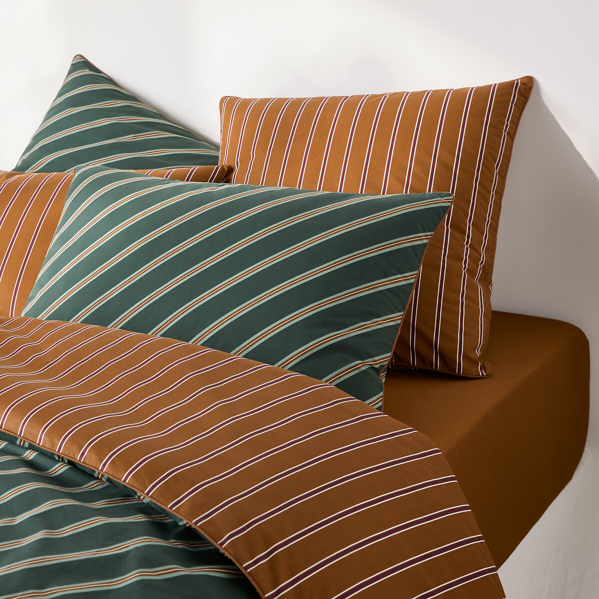 Georgio Cotton Satin Pillowcase brown stripes, LA REDOUTE INTERIEURS