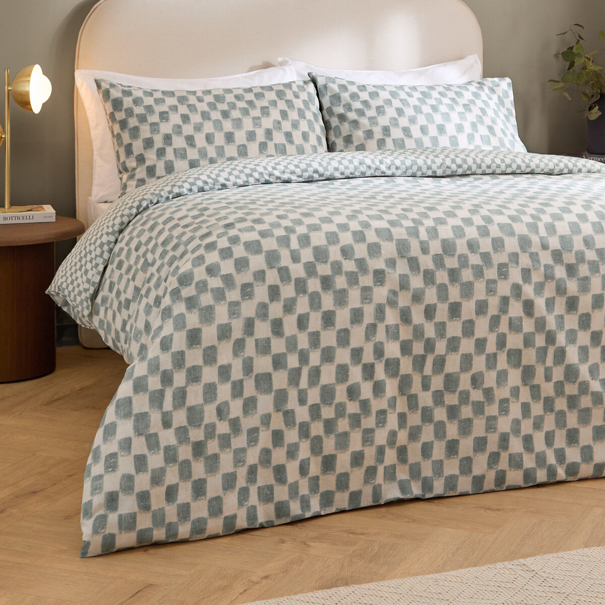Nyhavn Checkerboard Reversible Duvet Cover and Pillowcase Set aqua , HOEM