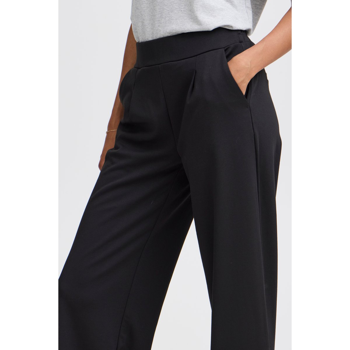 Pantalon coupe droite, jambes larges, taille haute noir, B.YOUNG