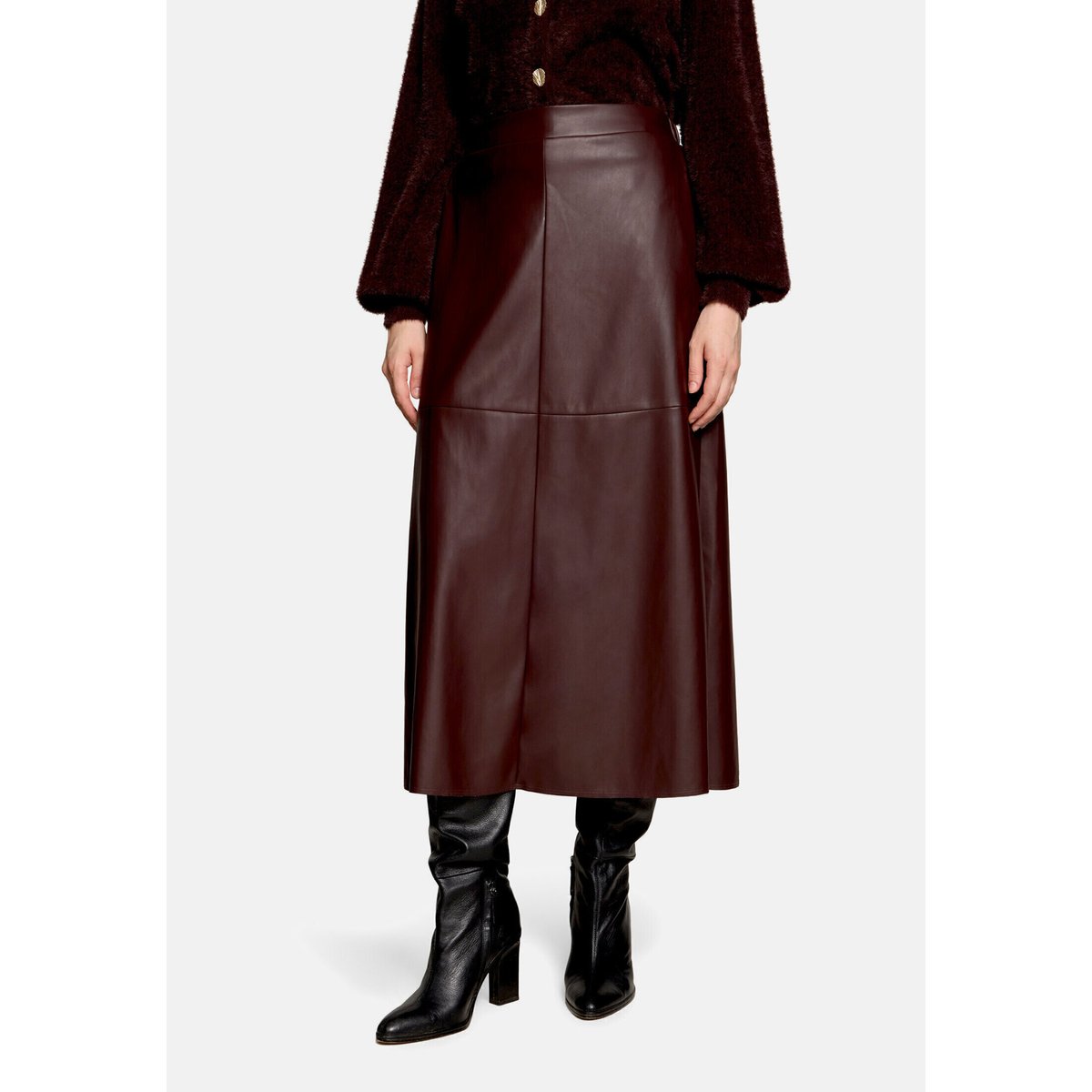 Jupe en cuir à poches espresso brown, VERA MONT