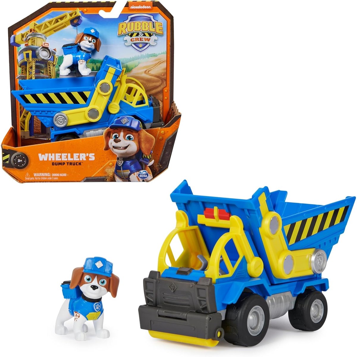 Rubble & Crew - Véhicule de chantier avec figurine Wheeler bleu et jaune, SPIN MASTER