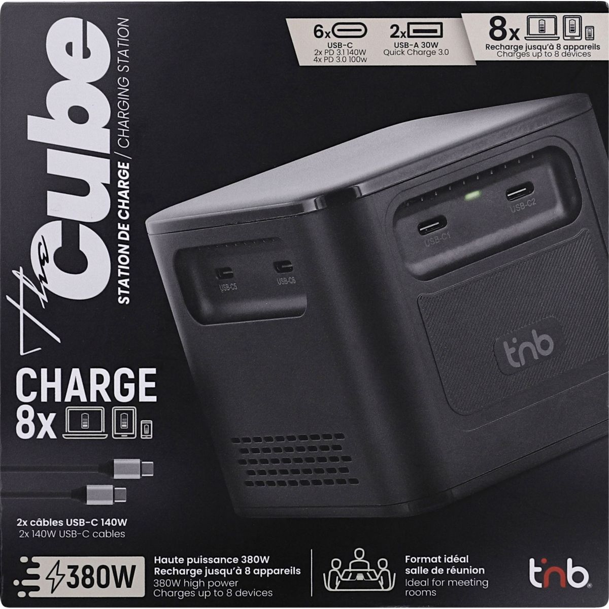 Chargeur ordinateur portable 380W 2x USB-A 6x USB-C noire couleur unique, TNB