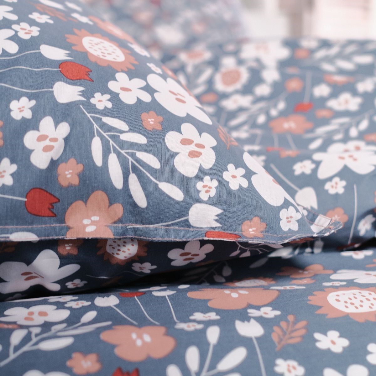 Parure de lit imprimé floral coton SUNSHINE JADE gris, TODAY