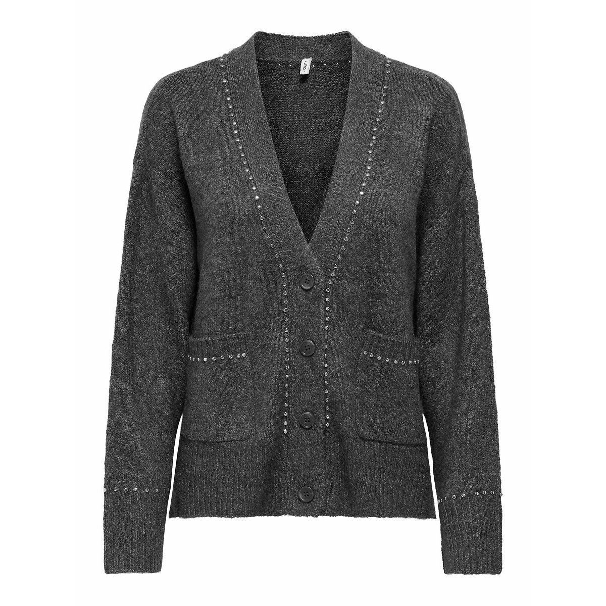 Gilet col V boutonné, détail strass gris, ONLY