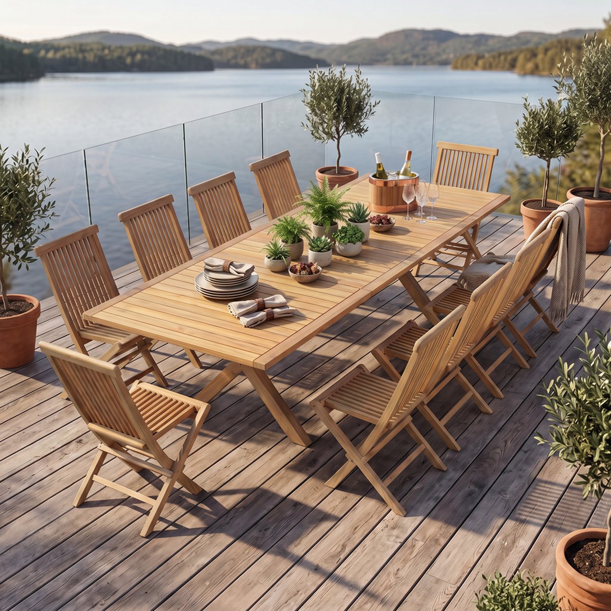 Salon de jardin en teck massif Malibu, 10 places naturel, TECK ATTITUDE