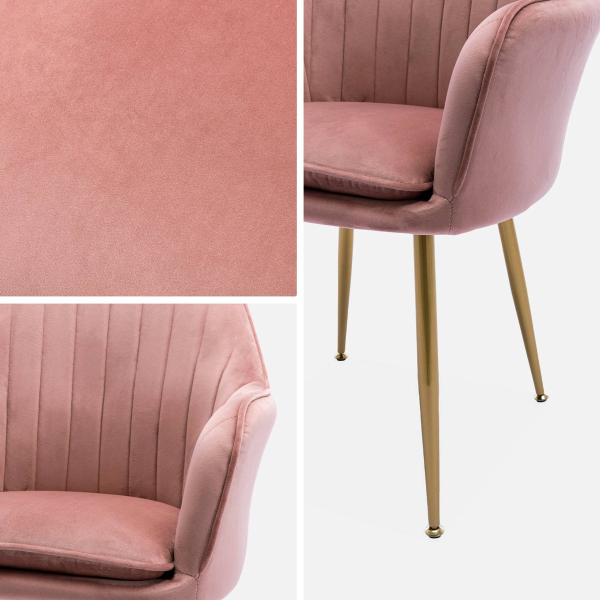 Fauteuil velours et pieds métal (lot de 2) SHELLA vieux rose, SWEEEK
