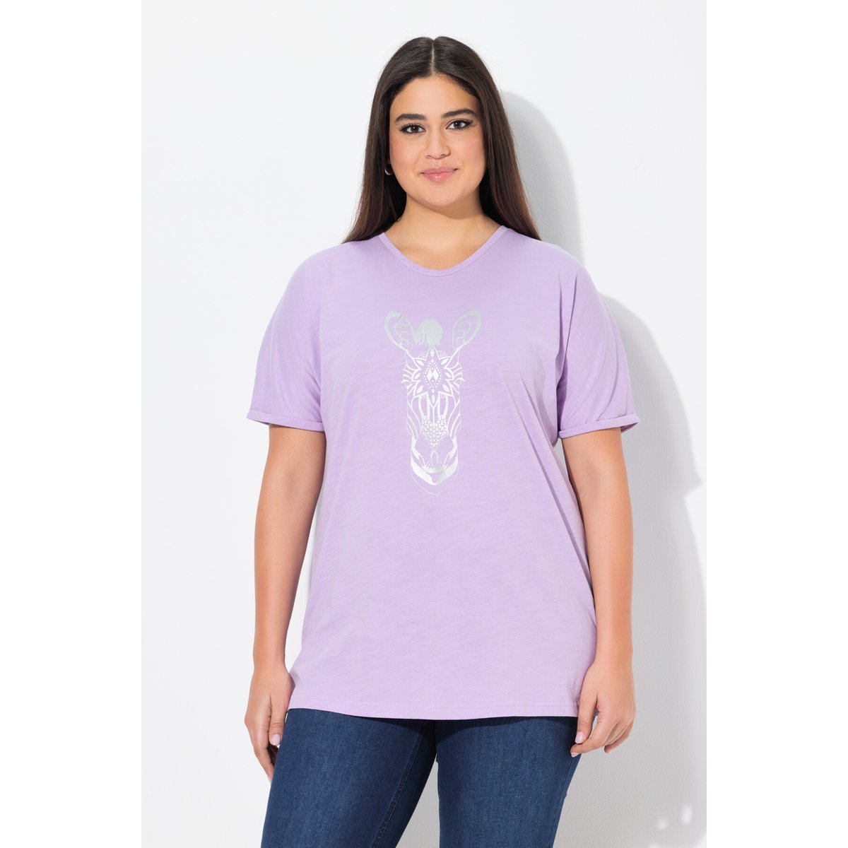 T-shirt oversize. Col V et manches courtes. lavande, ULLA POPKEN