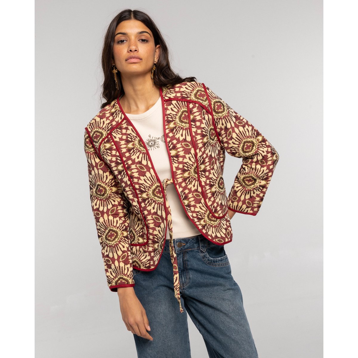 Veste Jacquard Matelassée à Liens multicolore, THE-ARE