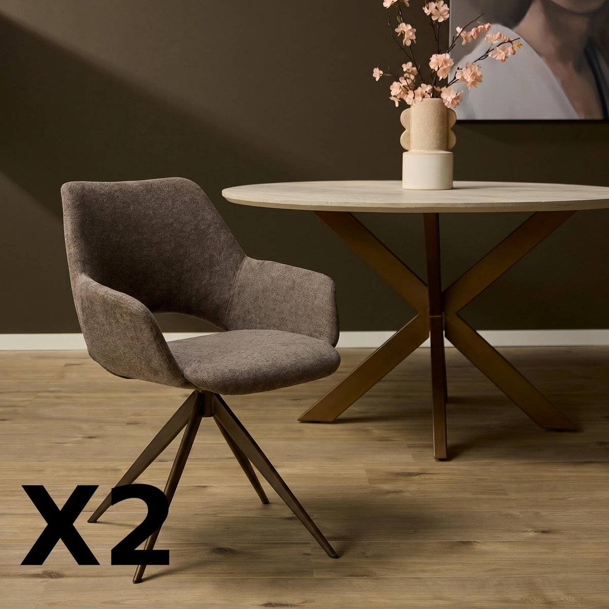 Chaise pivotante à accoudoirs (lot de 2) CORTINA marron, PIER IMPORT