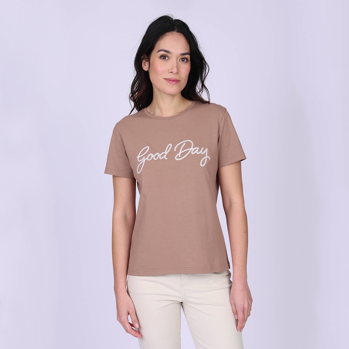 T-shirt brodé Gaëlle taupe, MISE AU GREEN