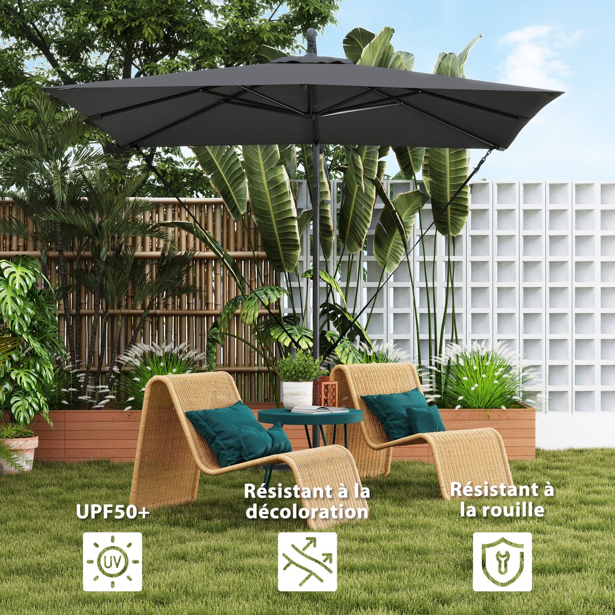 Parasol de terrasse à pied déporté Métal Gris gris, OUTSUNNY