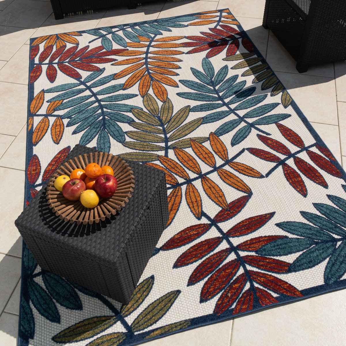 Tapis extérieur intérieur motif feuille CABANA multicolore, NAZAR RUGS