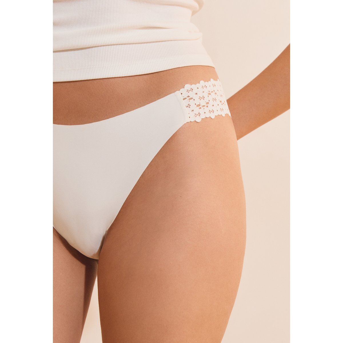 Culotte en microfibre et dentelle WISH blanc, ETAM
